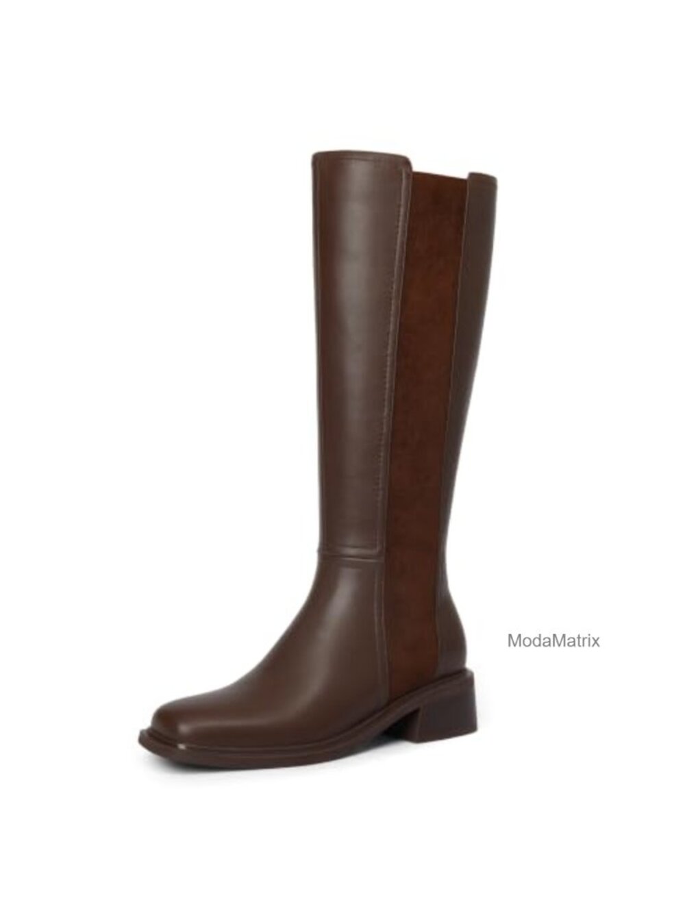 Women's Knee High Boots Square Toe Chunky Block Low Heel Side Zipper Faux